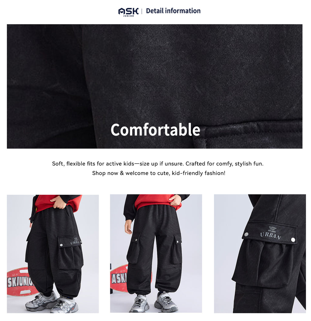 Pantalon ample en molleton intégré lavé pour garçons, pantalon chaud décontracté pour enfants pour l'automne et l'hiver