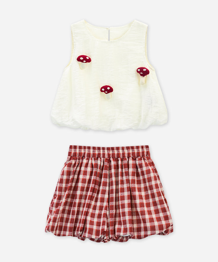 Cute Lyocell Tencel Kids Girls Sets, Dot Bloom A-Line Shorts Sleeveless Casual Outfit