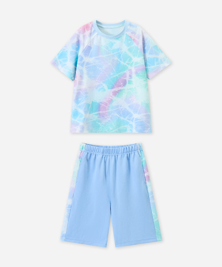 Kids Short Set Quick Dry Crack Gradient Print Breathable Sports Outfit