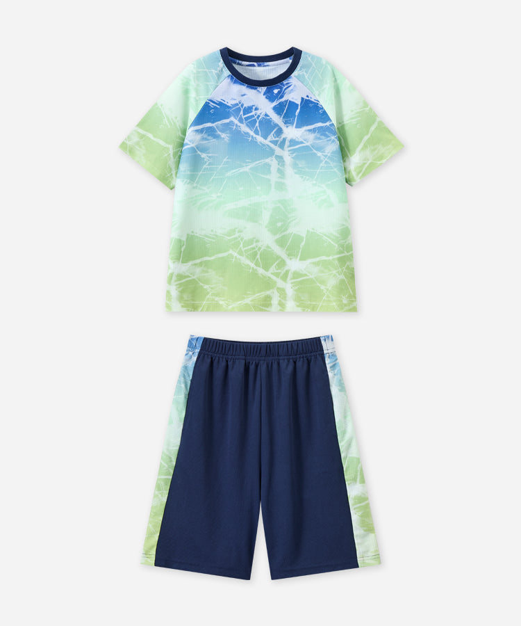 Kids Short Set Quick Dry Crack Gradient Print Breathable Sports Outfit