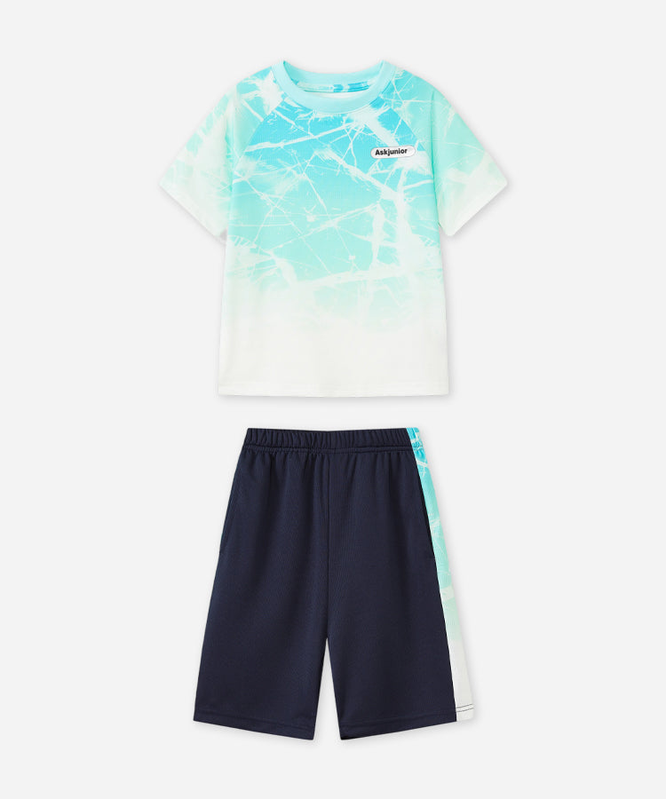 Kids Short Set Quick Dry Crack Gradient Print Breathable Sports Outfit