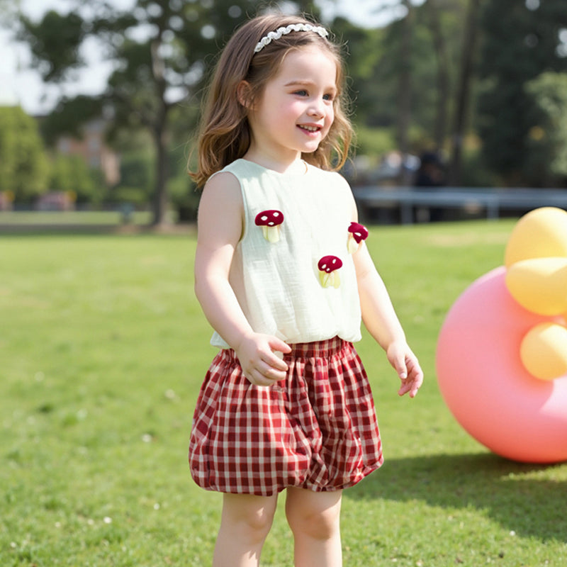 Cute Lyocell Tencel Kids Girls Sets, Dot Bloom A-Line Shorts Sleeveless Casual Outfit