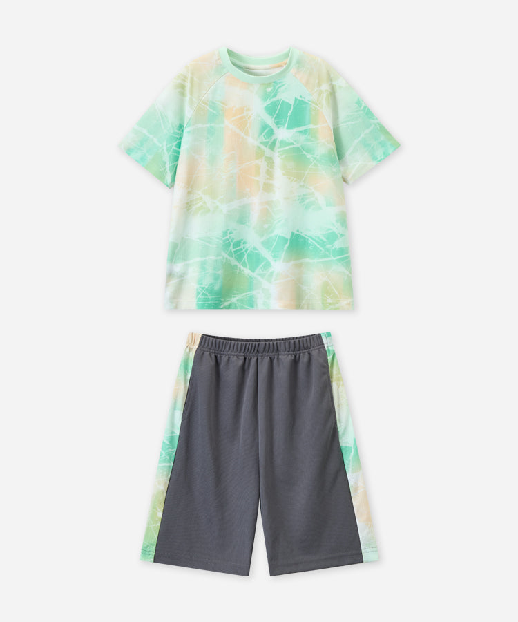 Kids Short Set Quick Dry Crack Gradient Print Breathable Sports Outfit