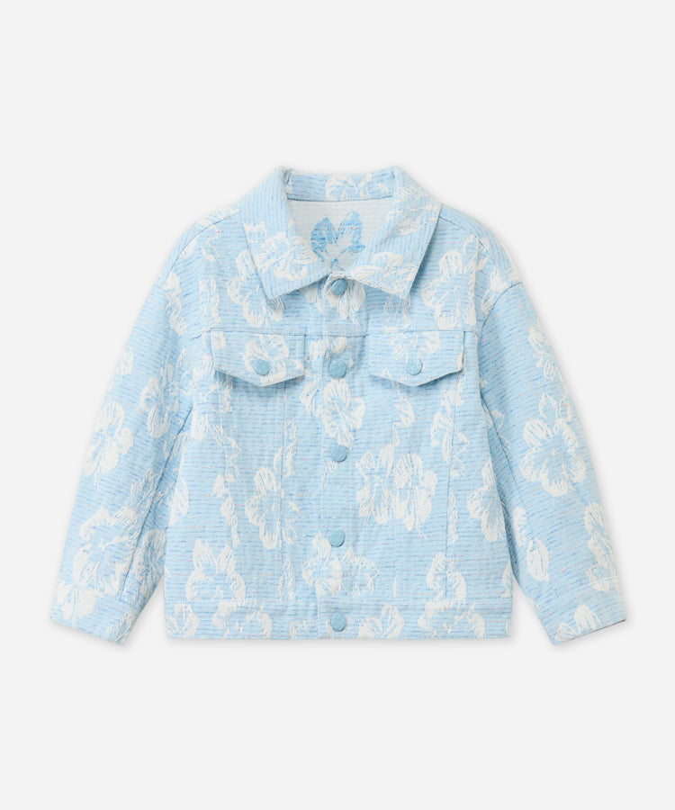 Kids Girls Jeans Coats, 3D Flower Colorful Jacquard Lapel Denim Outerwear