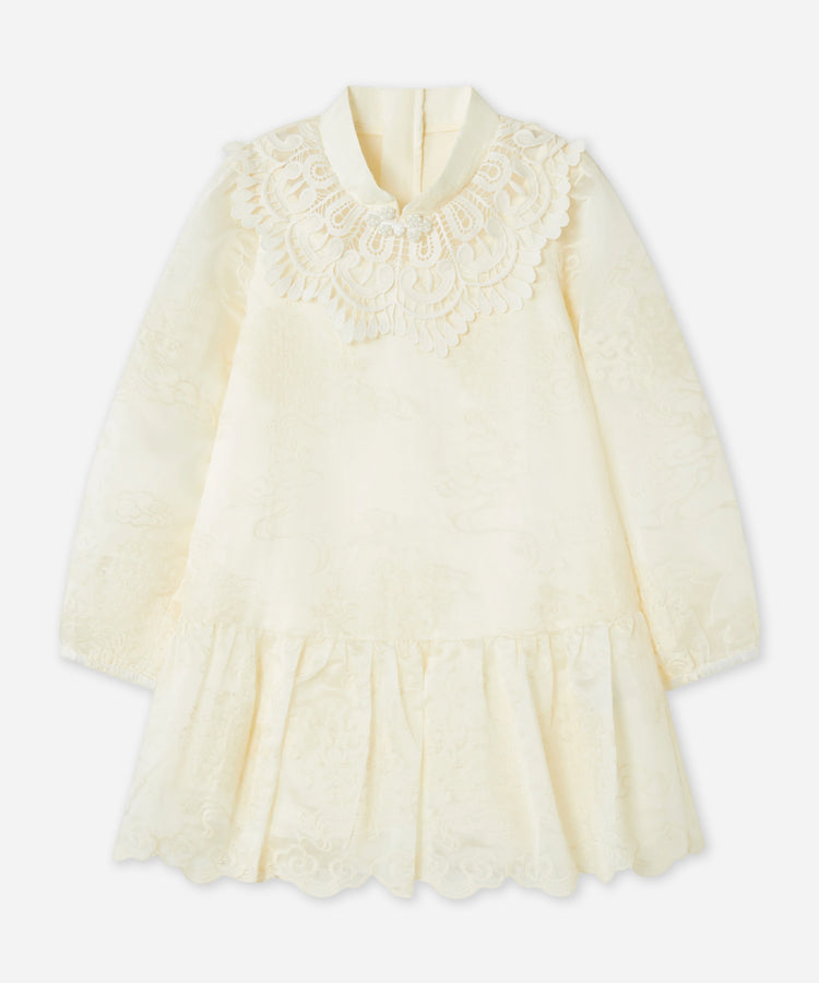 Lace Jacquard Long Sleeve Kids Dress
