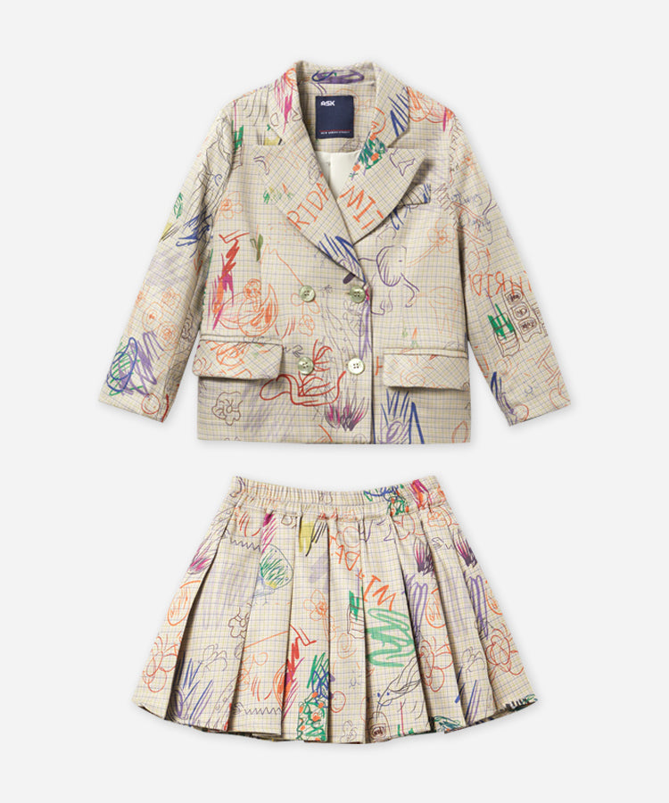 Girls Suit and Pleated Skirt Two-Piece Set