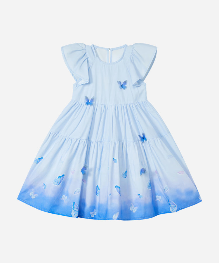 100% Cotton  A-Line Dress 3D Butterfly Decor Casual Swing Kids Girls Dress