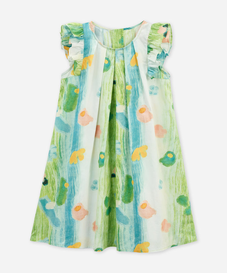 Graffiti Print Fly Sleeve Kids Dress 100% Cotton Casual Girls Dress