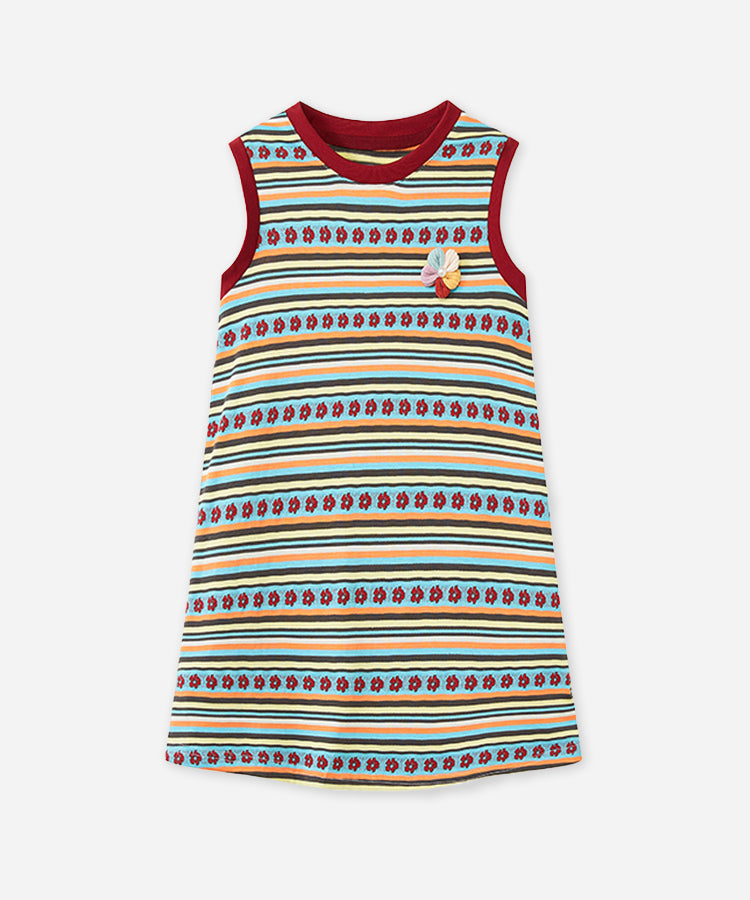 Regenbogen Farbblock Kinderkleid 3D Blumen Ärmelloses Mädchen Freizeitkleid