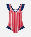 Maillot de bain une pièce sans manches à blocs de couleurs rouge et bleu pour petites filles avec bonnet de bain assorti