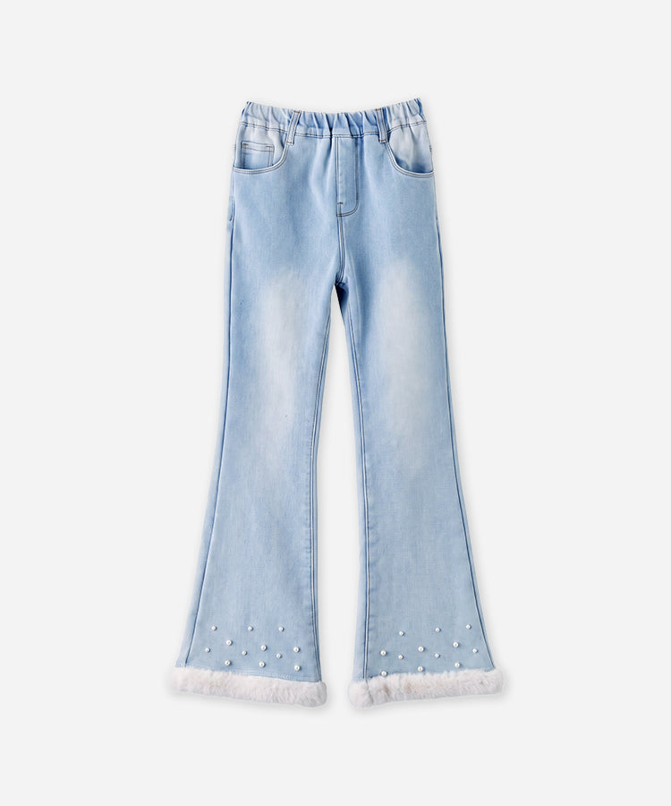 Mädchen Fleece Gefüttert Warme Flare Jeans, Lässige Stretch Kinderhose für Herbst Winter