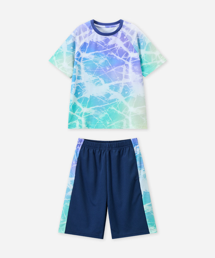 Kids Short Set Quick Dry Crack Gradient Print Breathable Sports Outfit
