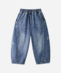 Boys Washed Denim Jeans | Star Print Curved Leg Pants for Kids