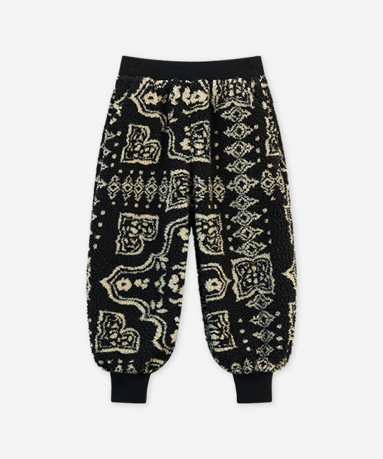 Kids Lamb Wool Jacquard Fleece Lined Lantern Pants for Fall Winter