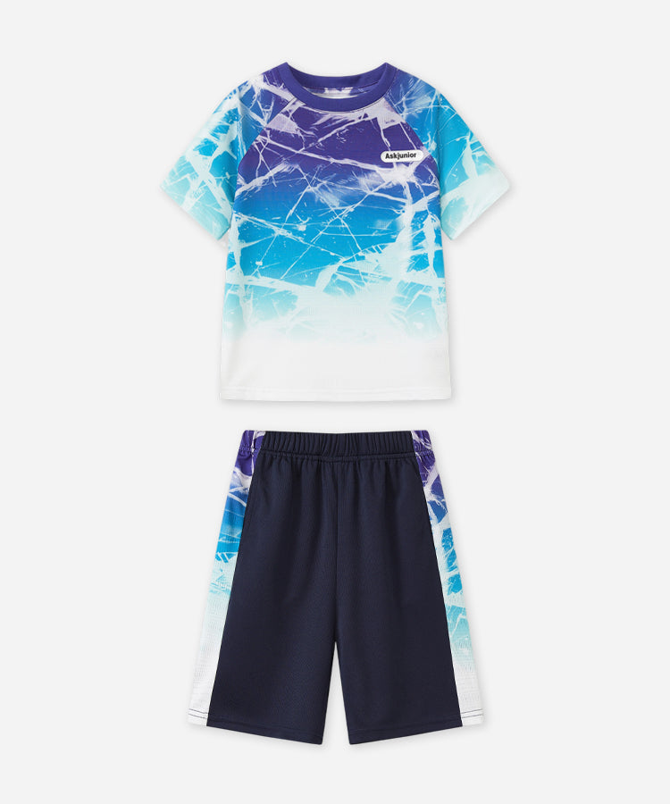 Kids Short Set Quick Dry Crack Gradient Print Breathable Sports Outfit