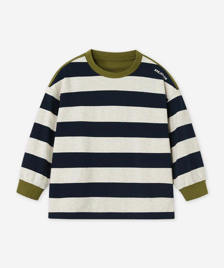 Striped Spliced Knit Kids Boys Tops  Casual Long Sleeve Shirt