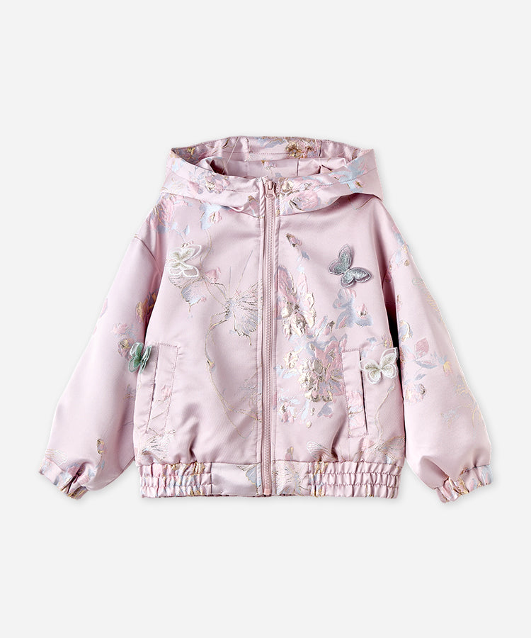 Girls Hooded Baseball Jacket | Autumn Chinoiserie Jacquard Varsity Coat