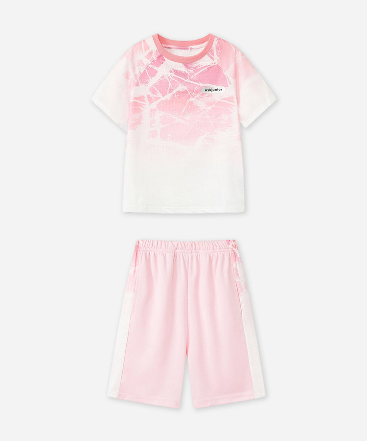 Kids Short Set Quick Dry Crack Gradient Print Breathable Sports Outfit