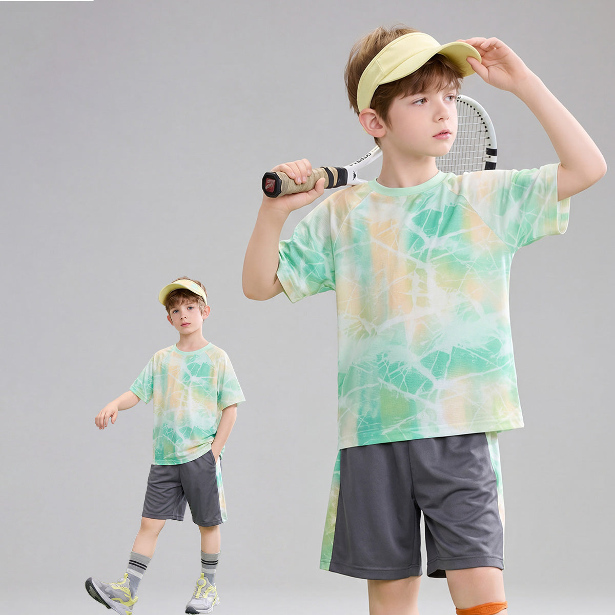 Kids Short Set Quick Dry Crack Gradient Print Breathable Sports Outfit