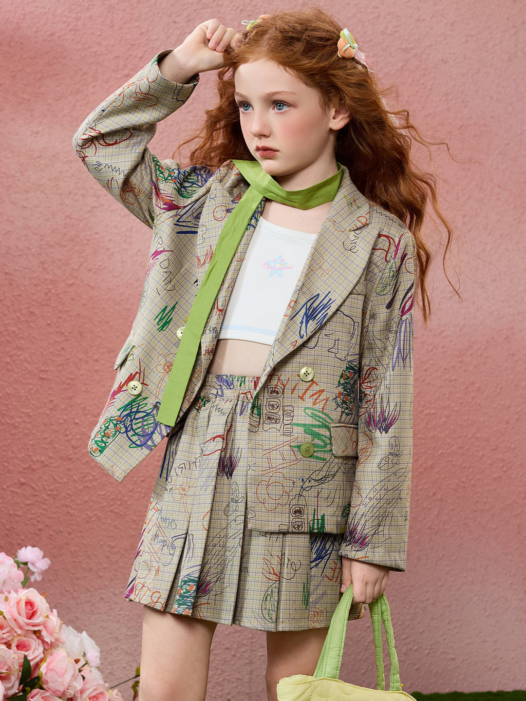 Girls Suit and Pleated Skirt Two-Piece Set