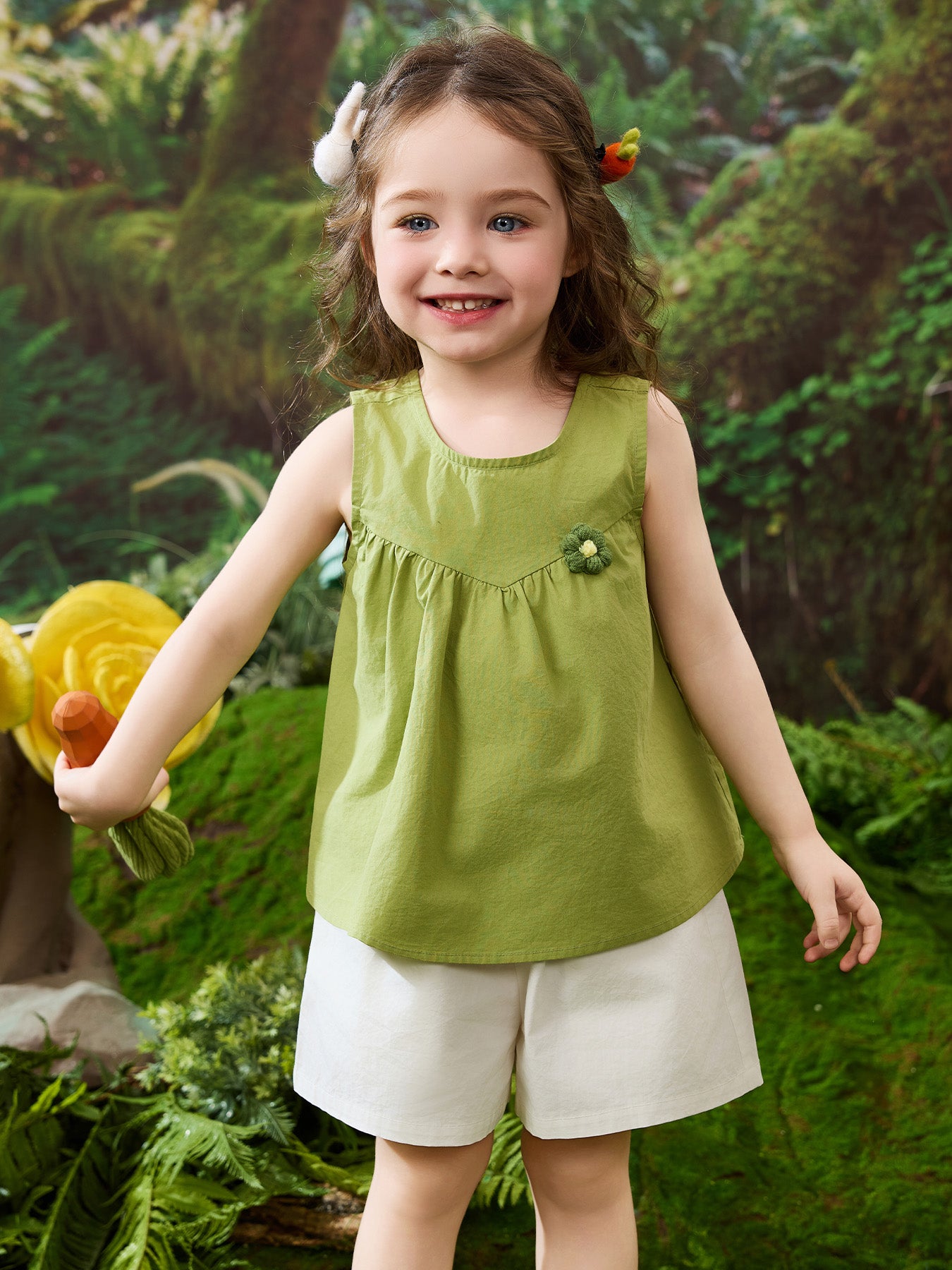 Cotton Kids Girls Sets, Sleeveless Top & Elastic Waist Shorts