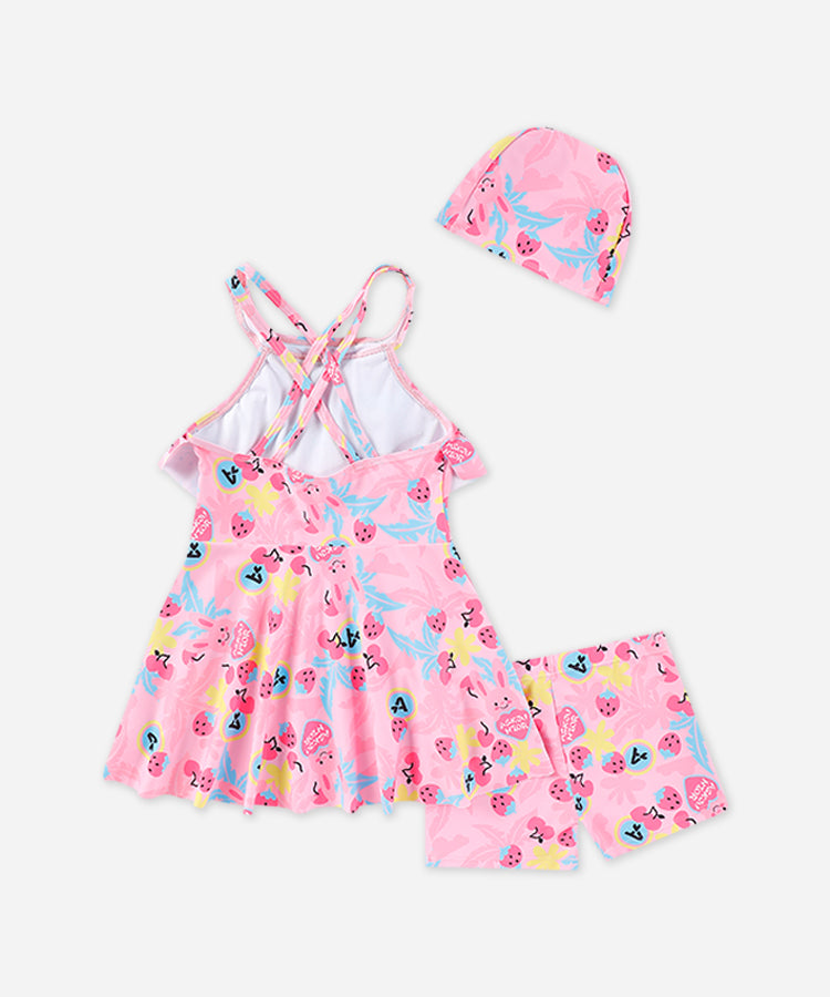Kids Girls 2-Piece Sleeveless Skirt and Shorts Swimsuit