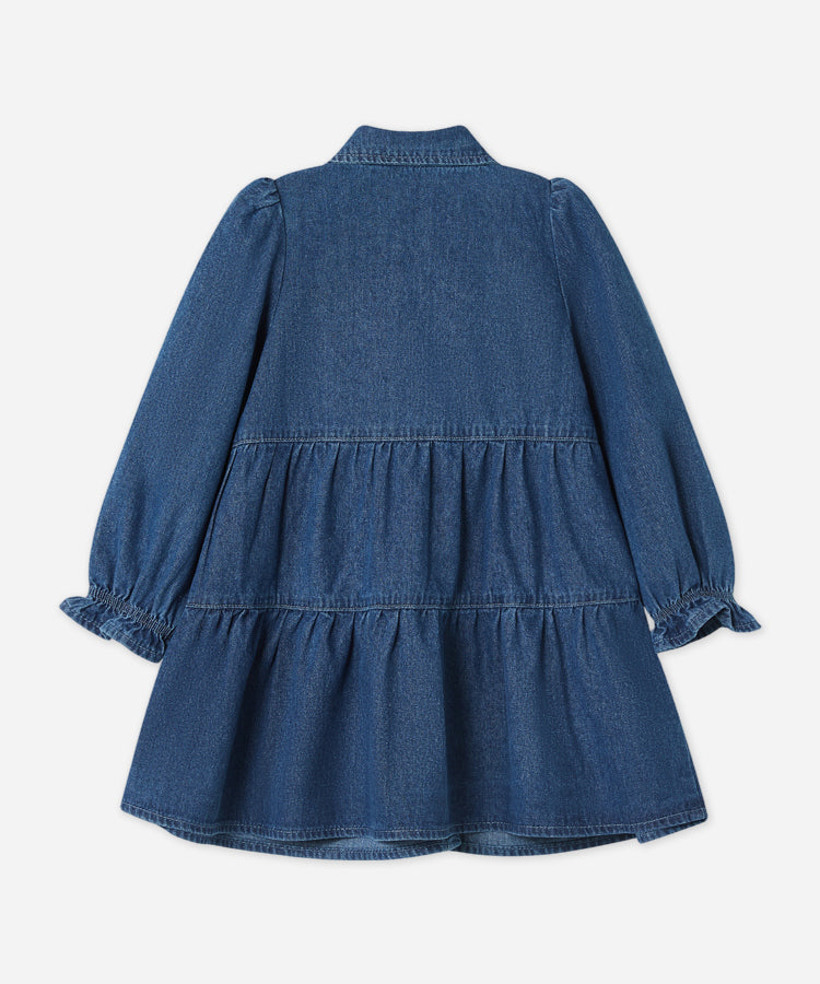 Dunkelblaues Jeanskleid für Kinder mit Rüschensaum