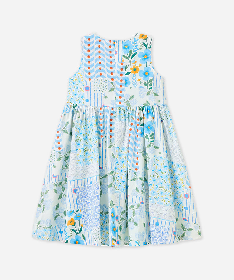 Fresh Pastoral Floral Print Kids Dress 100% Cotton Round Neck Sleeveless Girls Dress