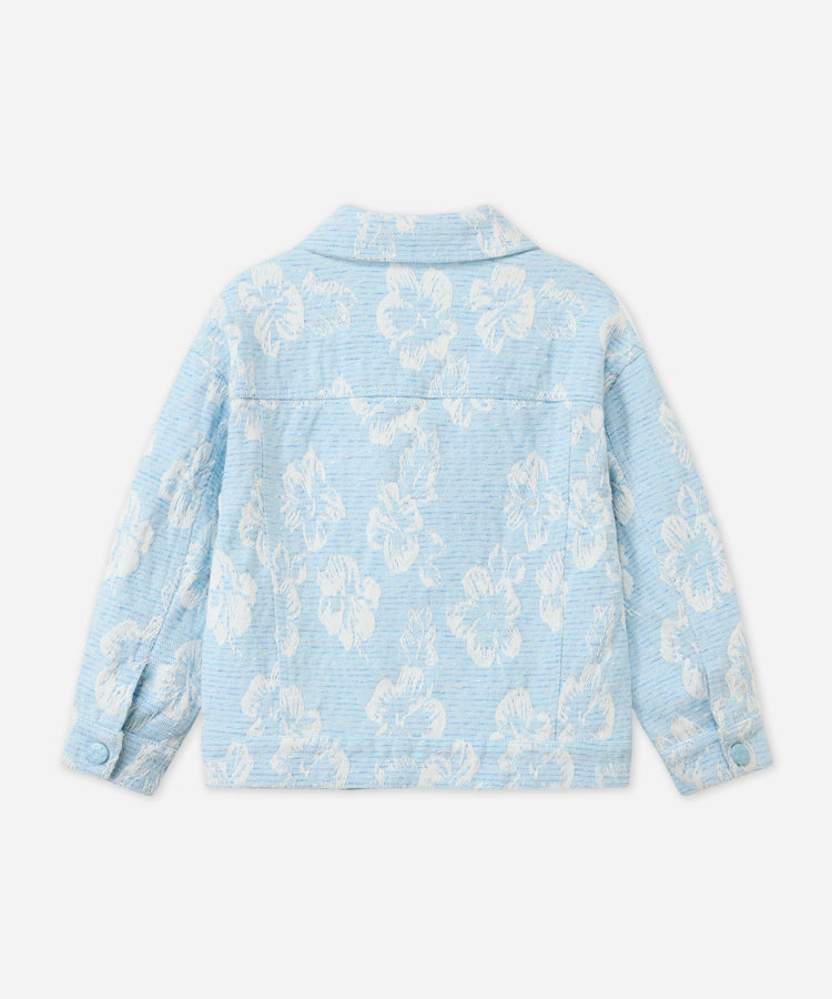 Kids Girls Jeans Coats, 3D Flower Colorful Jacquard Lapel Denim Outerwear