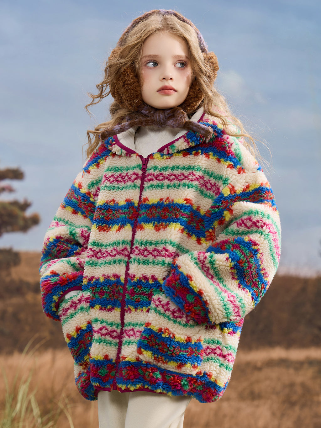 Kapuzen-Teddyfleece-Fair-Isle-Jacke