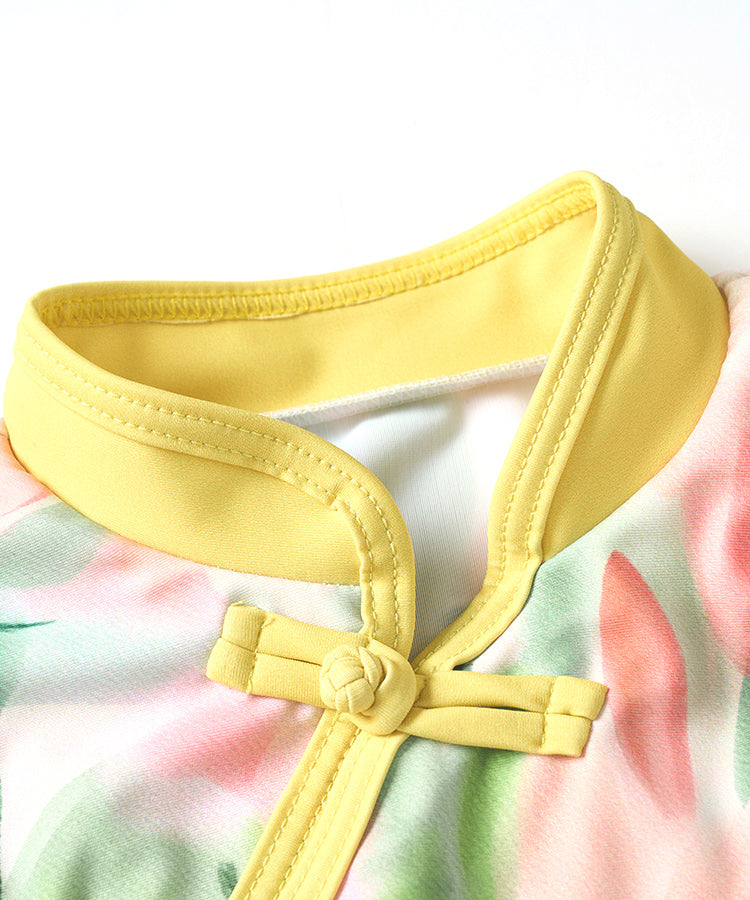 Kinder Mädchen Bademode Cheongsam 2-teiliges Badekleid und Short Set mit Badekappe
