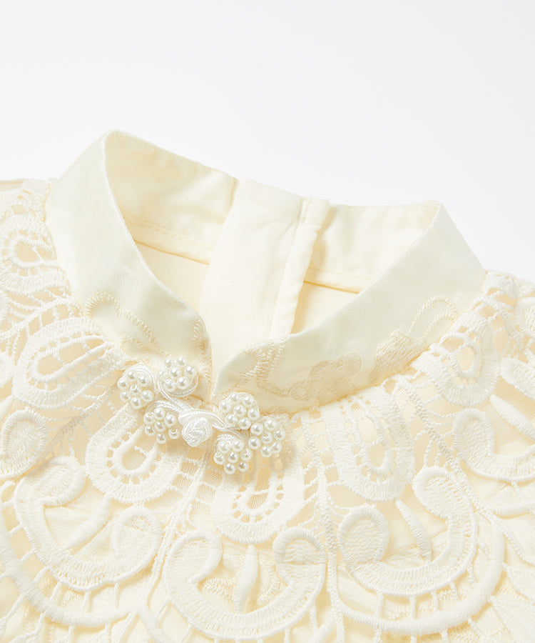 Lace Jacquard Long Sleeve Kids Dress