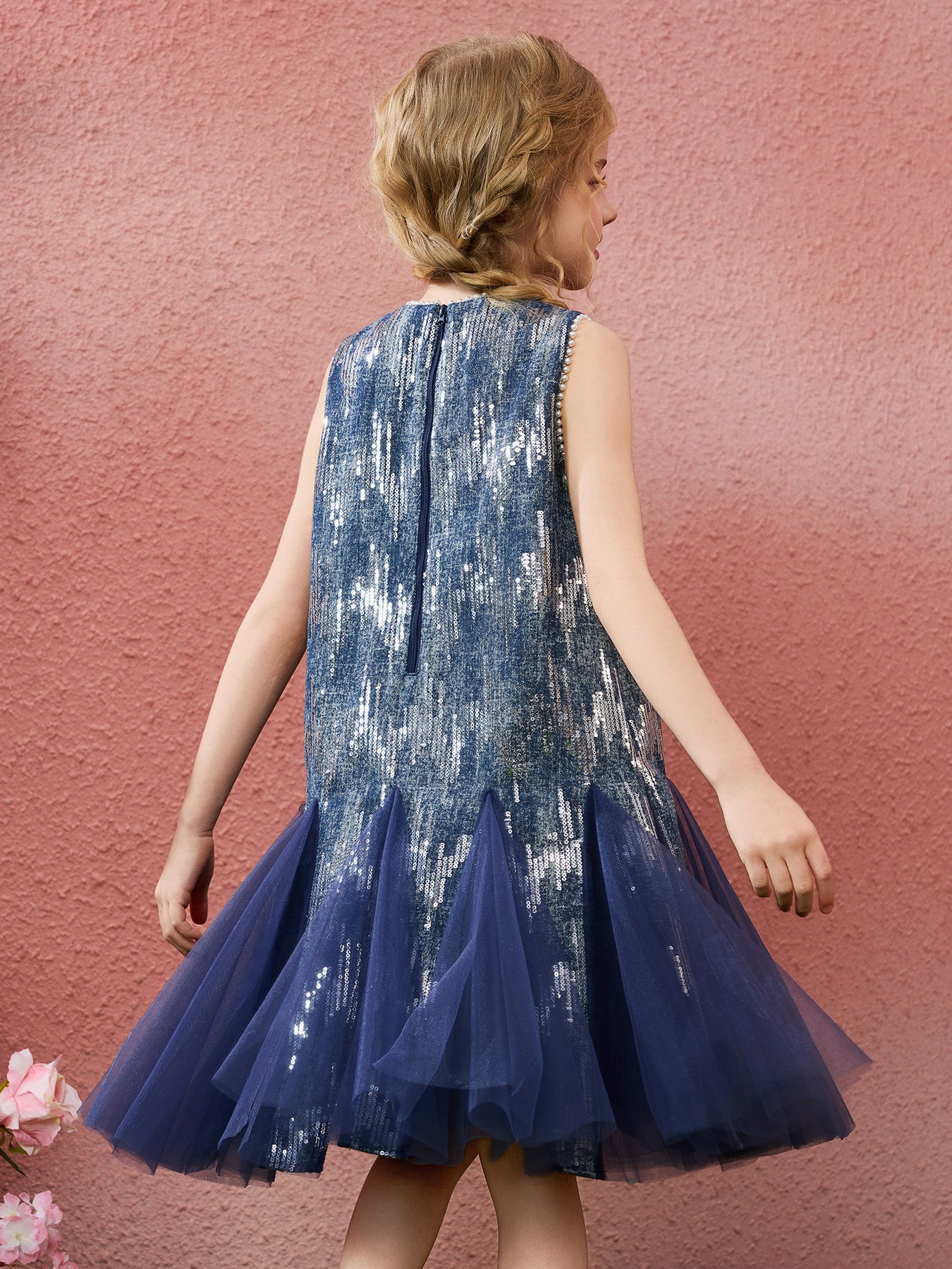 Mermaid Tulle Sequin Denim Kids Dress Sleeveless Casual Princess Dress