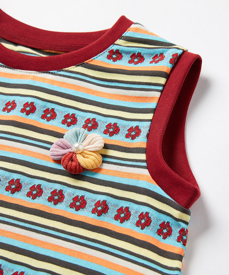 Regenbogen Farbblock Kinderkleid 3D Blumen Ärmelloses Mädchen Freizeitkleid