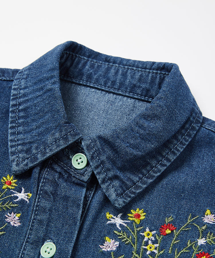 Dunkelblaues Jeanskleid für Kinder mit Rüschensaum