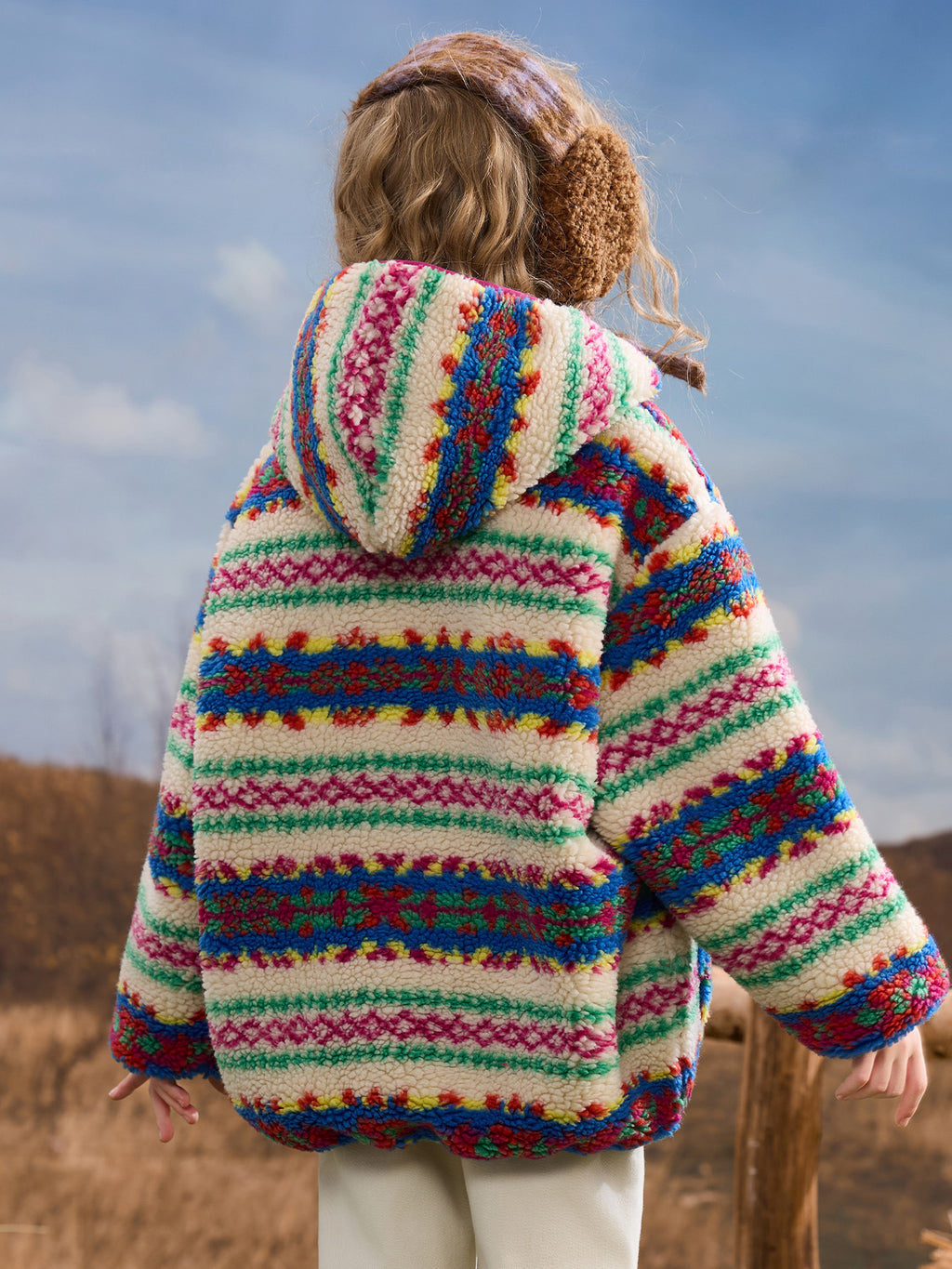 Kapuzen-Teddyfleece-Fair-Isle-Jacke