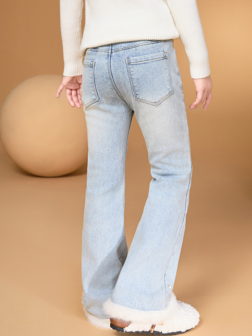 Mädchen Fleece Gefüttert Warme Flare Jeans, Lässige Stretch Kinderhose für Herbst Winter