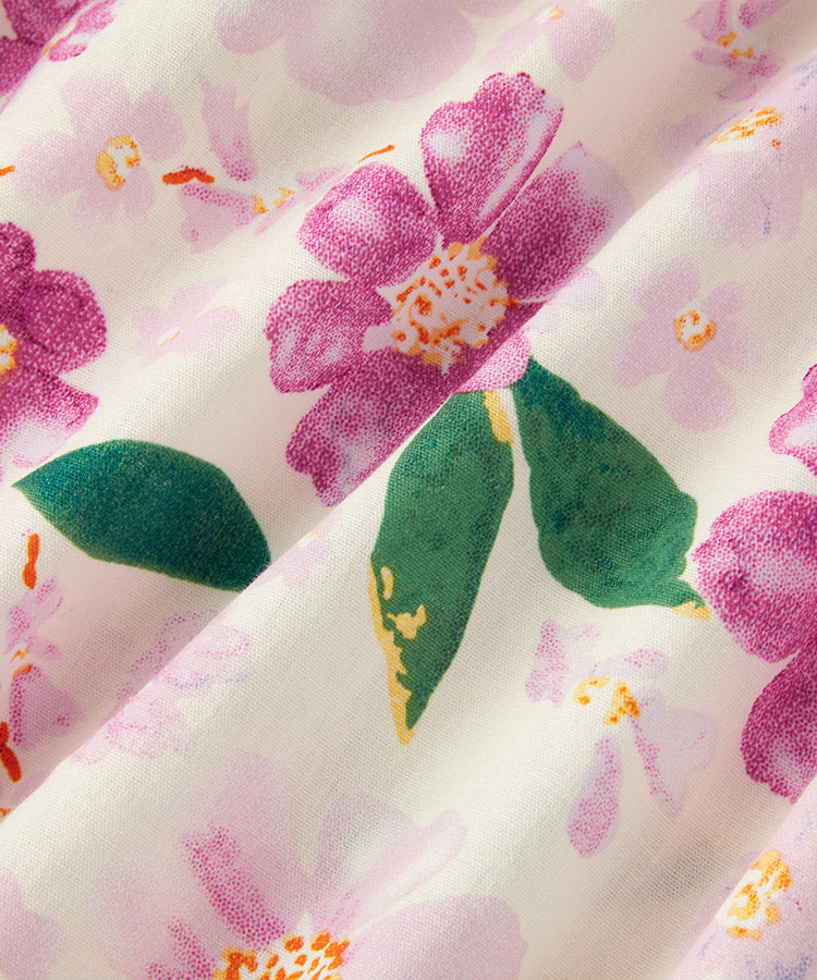 Großes Revers, durchgehender Blumenprint, Kinderkleid aus 100% Baumwolle, süßes ärmelloses Mädchenkleid