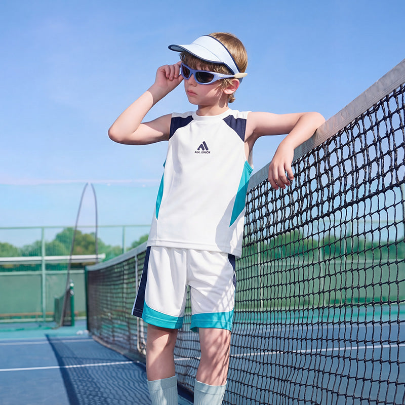 Jungen Mesh-Trainingsanzug Cool Feeling Schnelltrocknendes Ärmelloses Top & Shorts Set