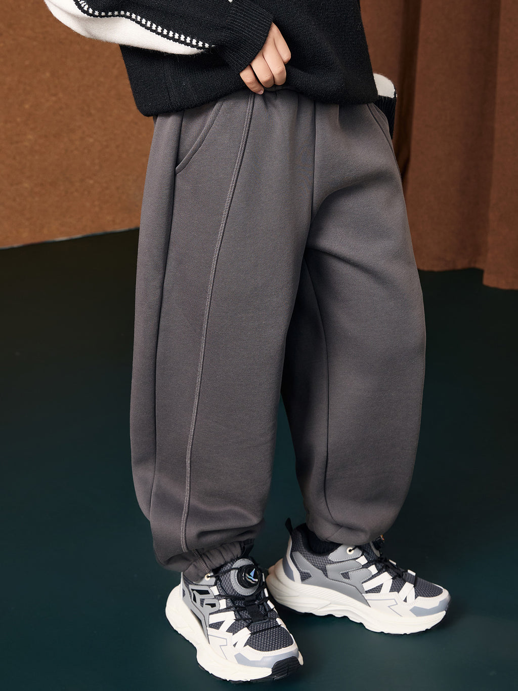 Boys Knitted Fleece Loose Pants, Thick Warm Casual Kids Pants for Fall Winter