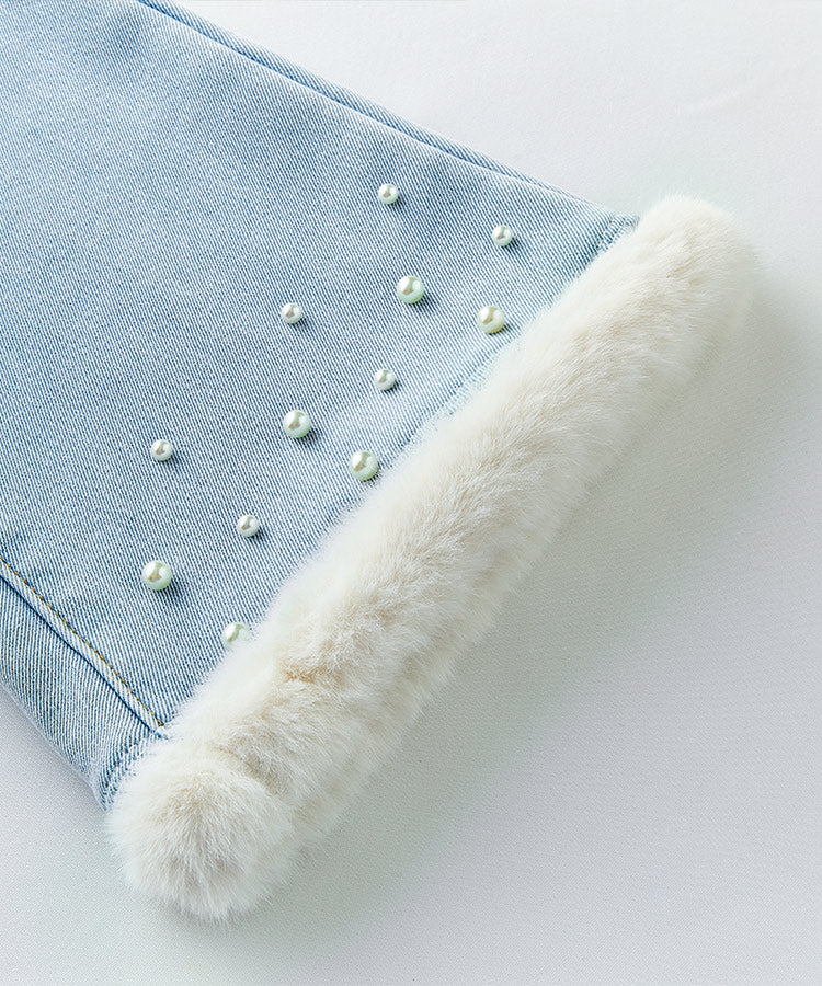 Mädchen Fleece Gefüttert Warme Flare Jeans, Lässige Stretch Kinderhose für Herbst Winter