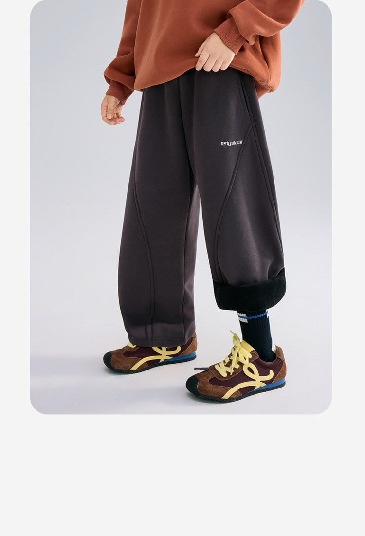 Boys Knitted Fleece Lined Pants Warm Thickened Casual Kids Pants for Fall Winter