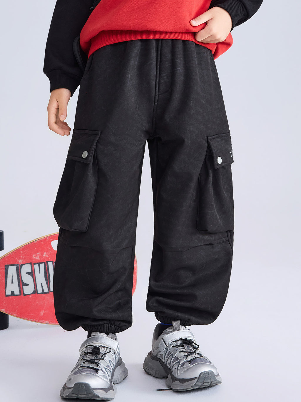 Pantalon ample en molleton intégré lavé pour garçons, pantalon chaud décontracté pour enfants pour l'automne et l'hiver