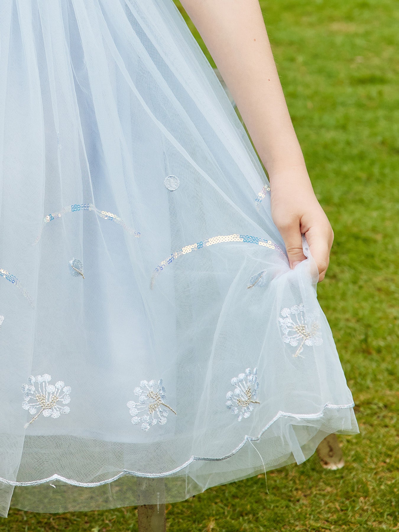 Weiche Netzschalärmel Kinderkleid Mädchen Pailletten Stickerei Prinzessin Freizeit Partykleid