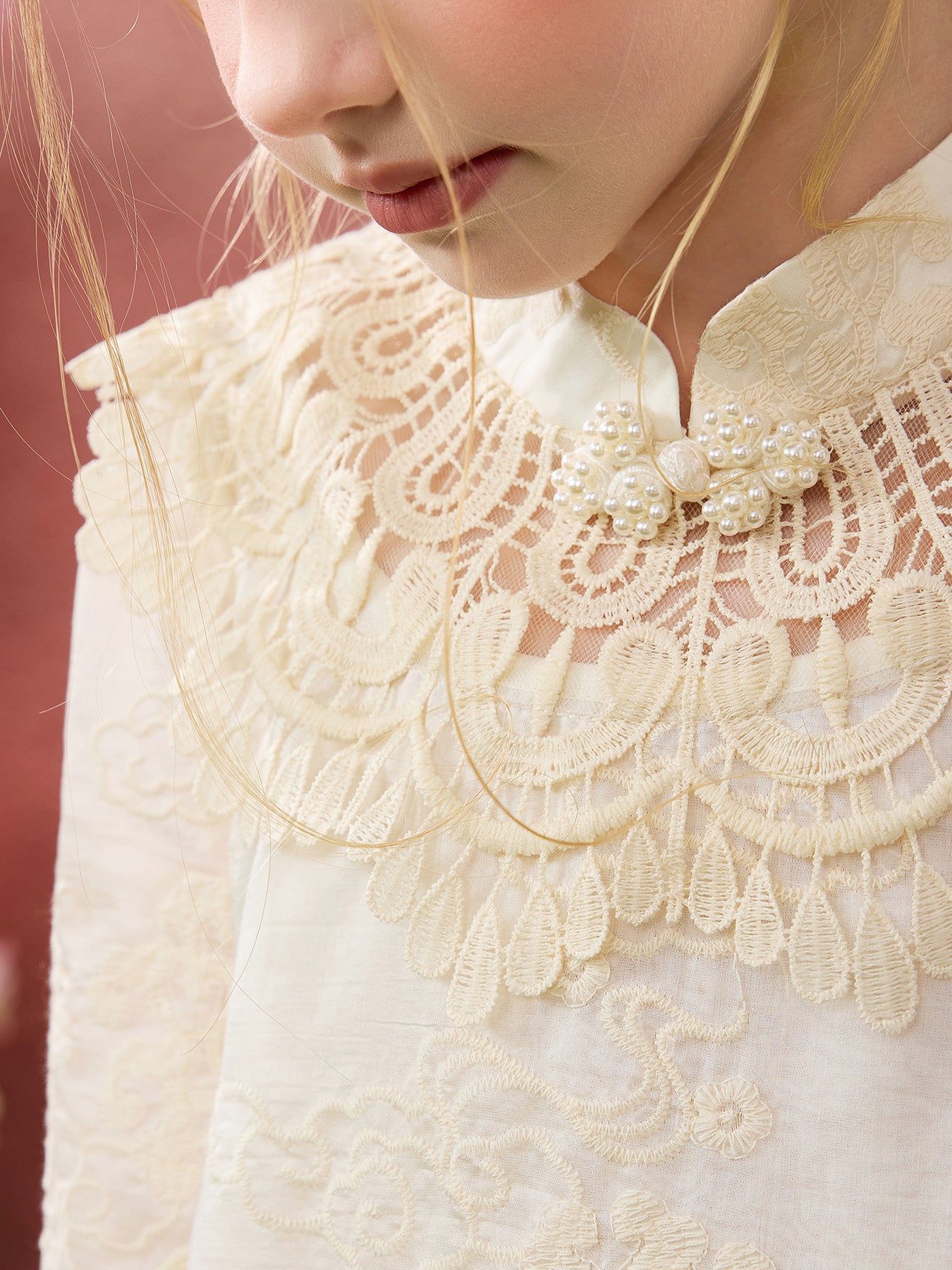 Lace Jacquard Long Sleeve Kids Dress