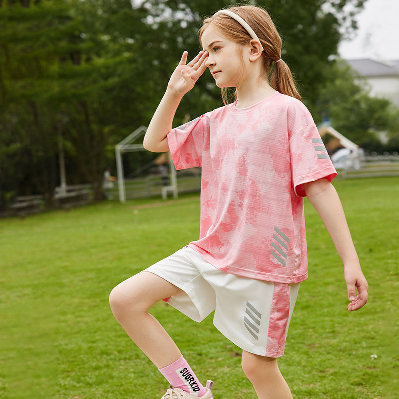 Kids Girls Short Set Quick Dry Breathable Stretchy Sports Outfit