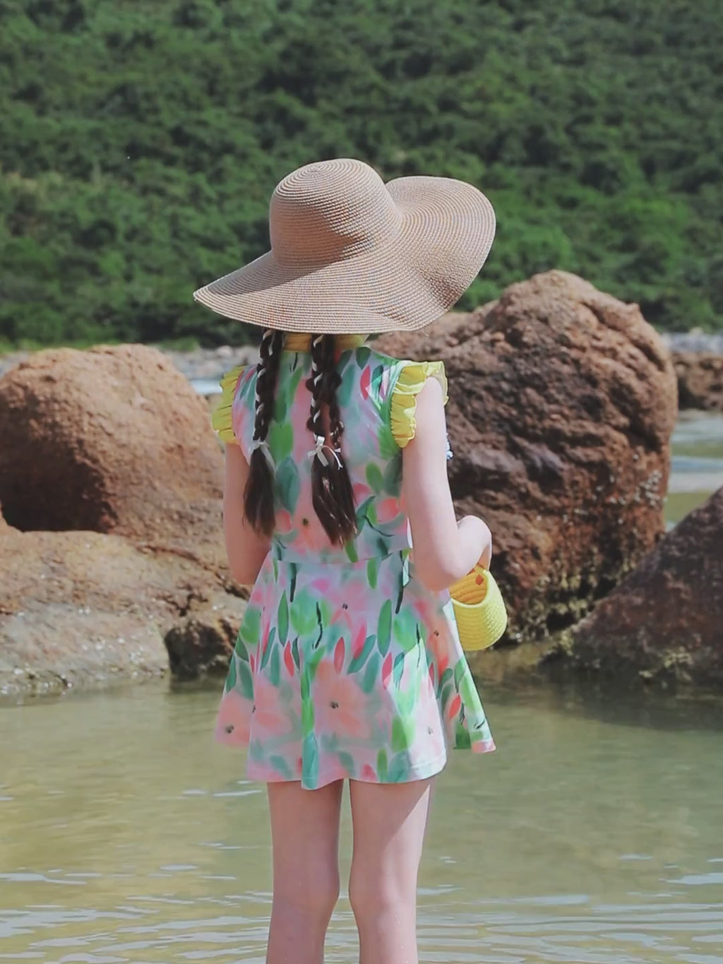 Kinder Mädchen Bademode Cheongsam 2-teiliges Badekleid und Short Set mit Badekappe