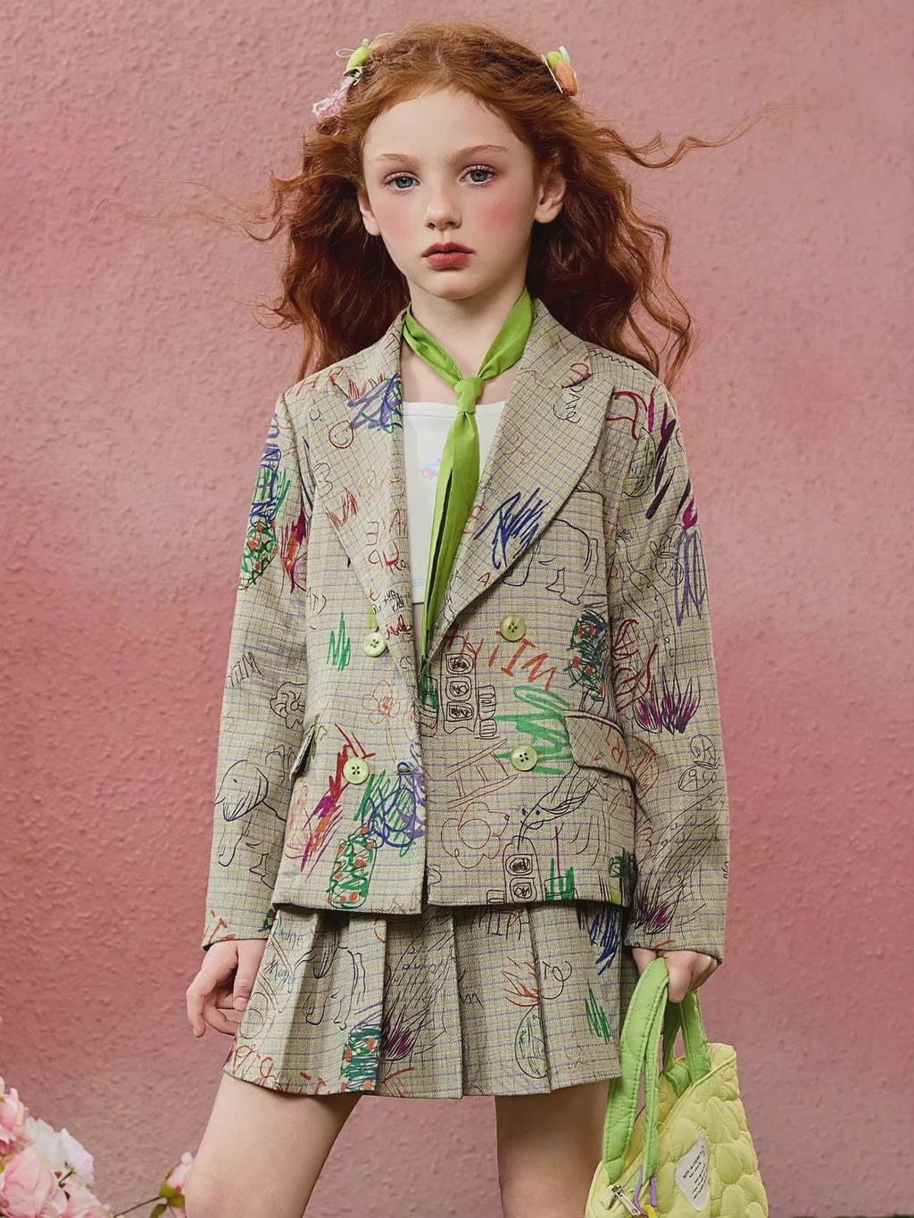 Girls Suit and Pleated Skirt Two-Piece Set