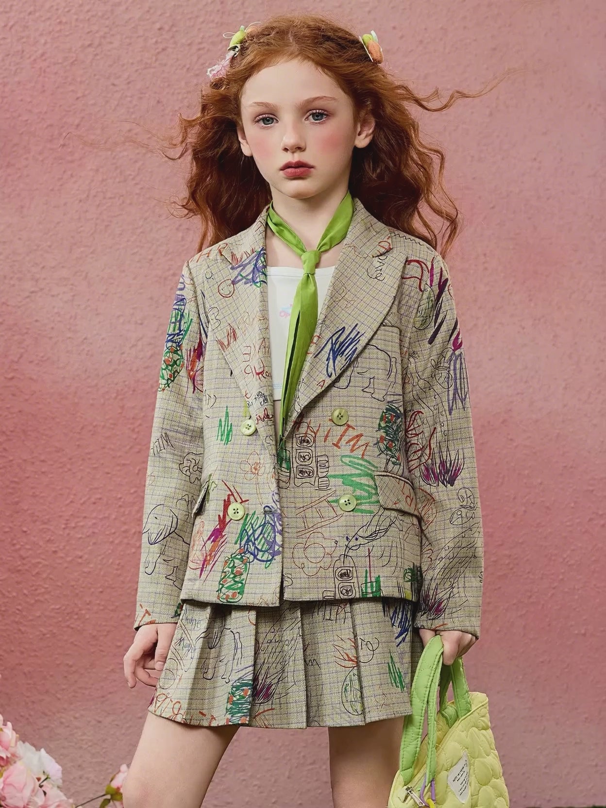 Girls Suit and Pleated Skirt Two-Piece Set