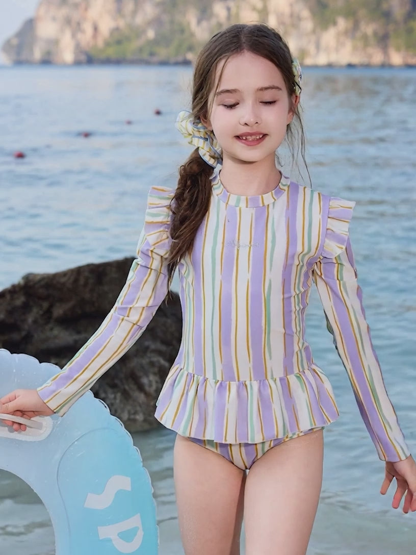 Kids Girls Long Sleeve One Piece Swimsuit